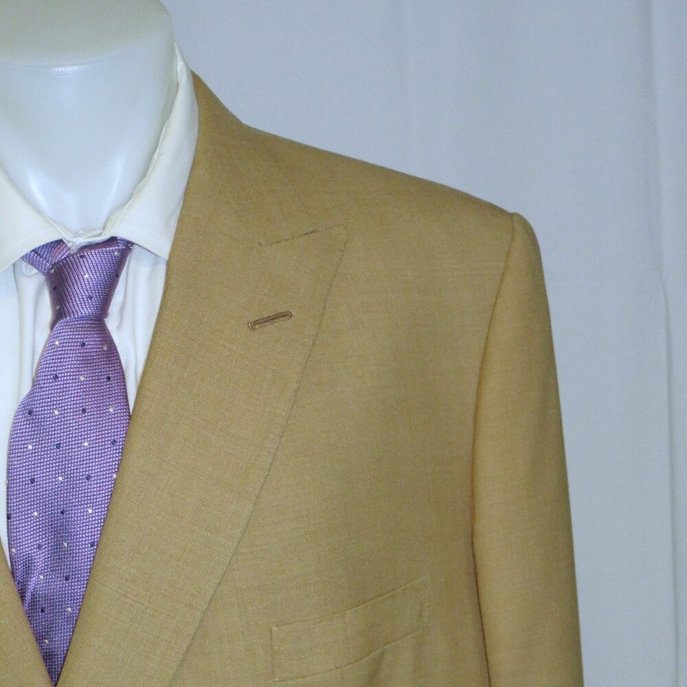 Henry Poole Savile Row Bespoke Beige Hopsack Double Breasted Sport Coat 46R
